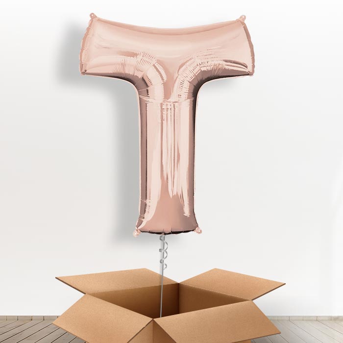 Personalisable Rose Gold Giant Letter T Balloon in a Box Gift
