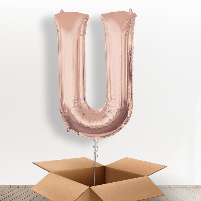 Personalisable Rose Gold Giant Letter U Balloon in a Box Gift