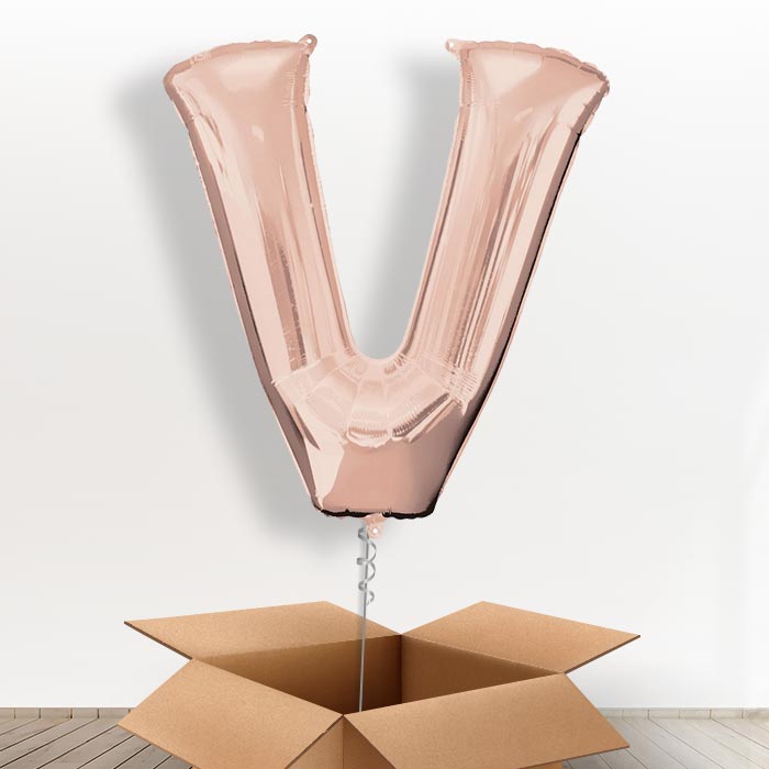 Personalisable Rose Gold Giant Letter V Balloon in a Box Gift
