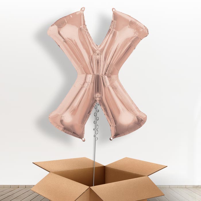 Personalisable Rose Gold Giant Letter X Balloon in a Box Gift