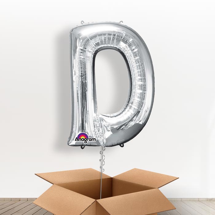 Personalisable Silver Giant Letter D Balloon in a Box Gift