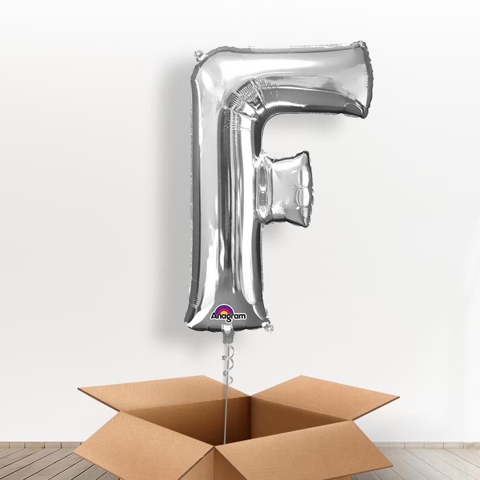 Personalisable Silver Giant Letter F Balloon in a Box Gift