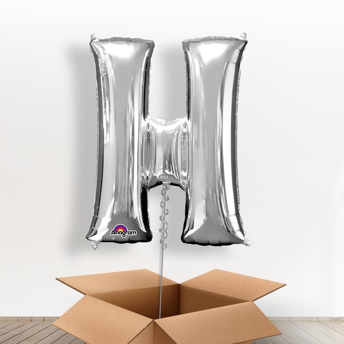 Personalisable Silver Giant Letter H Balloon in a Box Gift