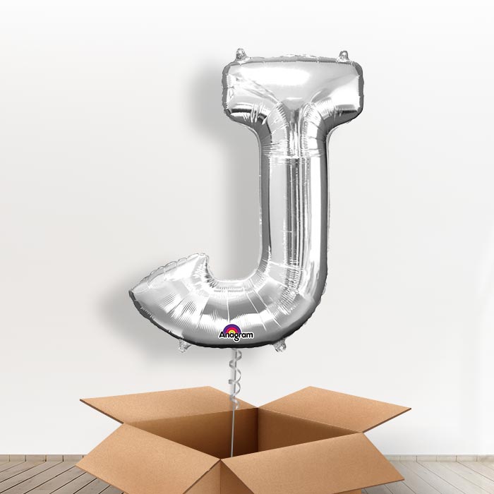 Personalisable Silver Giant Letter J Balloon in a Box Gift
