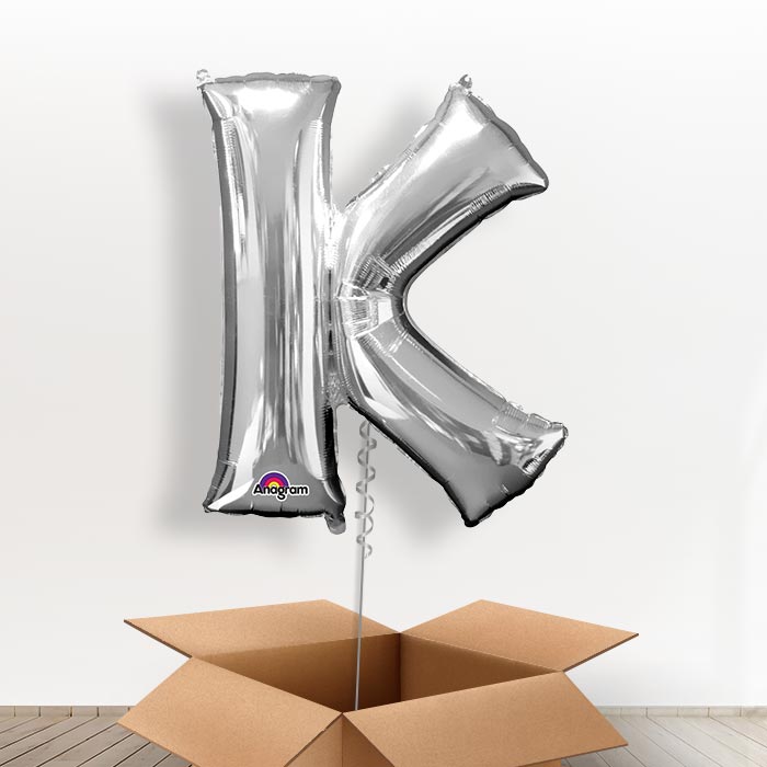 Personalisable Silver Giant Letter K Balloon in a Box Gift