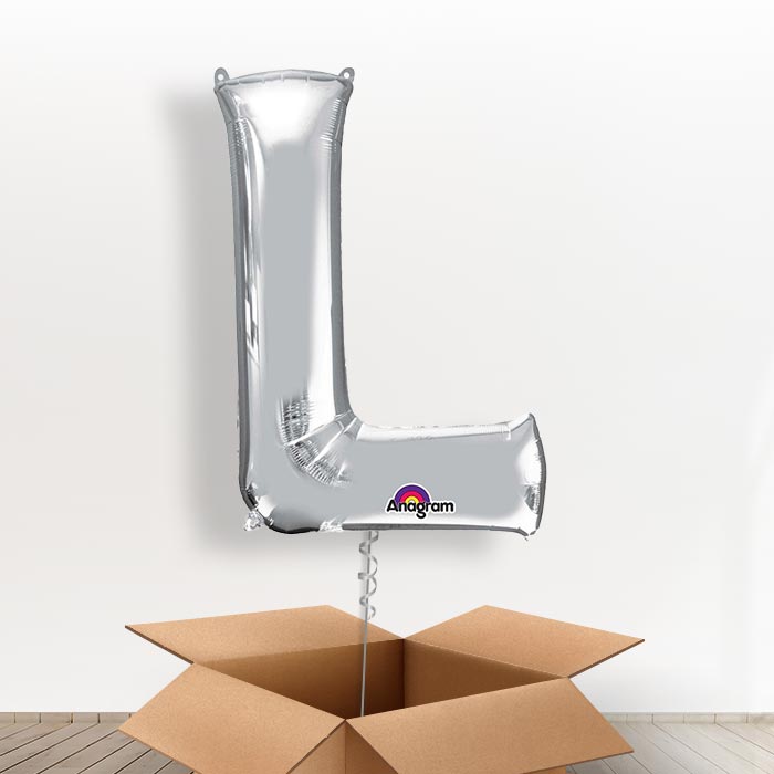Personalisable Silver Giant Letter L Balloon in a Box Gift