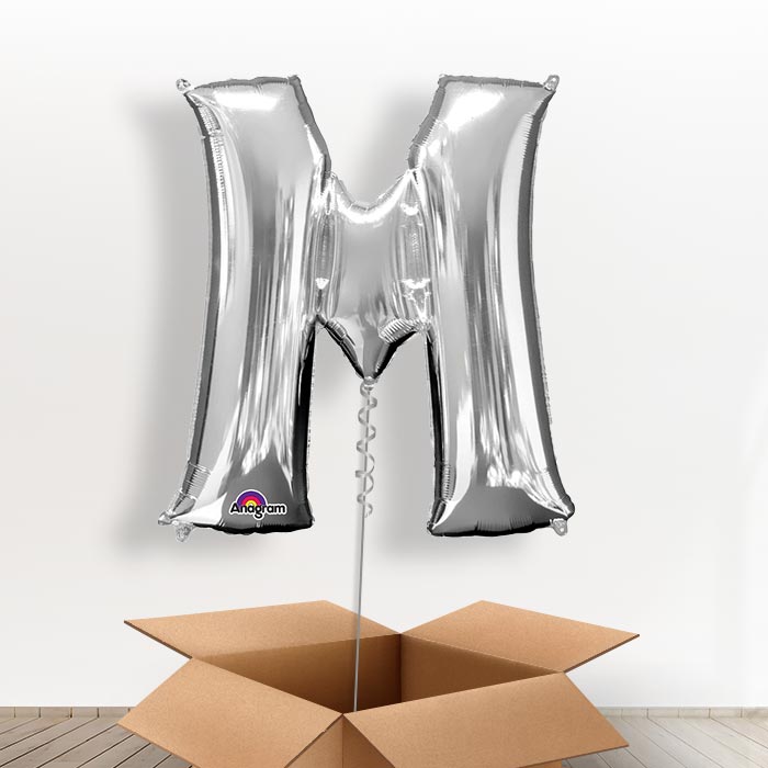 Personalisable Silver Giant Letter M Balloon in a Box Gift