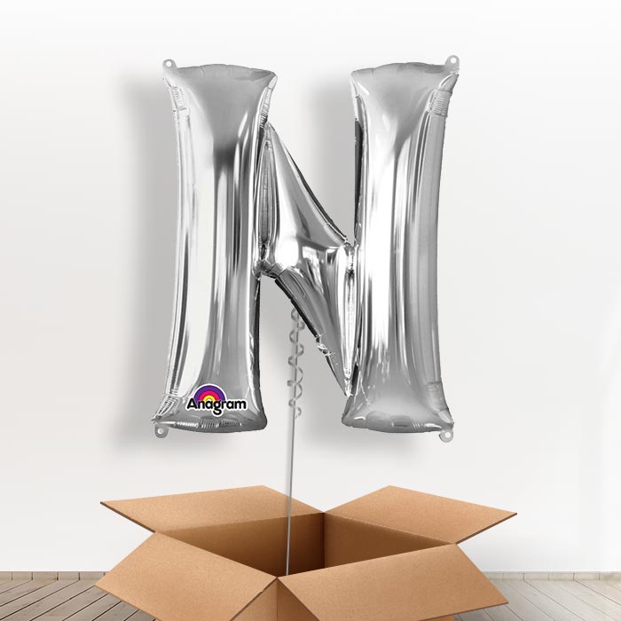 Personalisable Silver Giant Letter N Balloon in a Box Gift