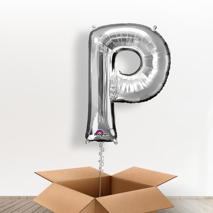 Personalisable Silver Giant Letter P Balloon in a Box Gift