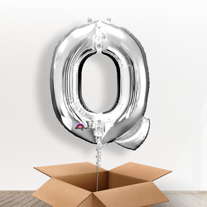Personalisable Silver Giant Letter Q Balloon in a Box Gift