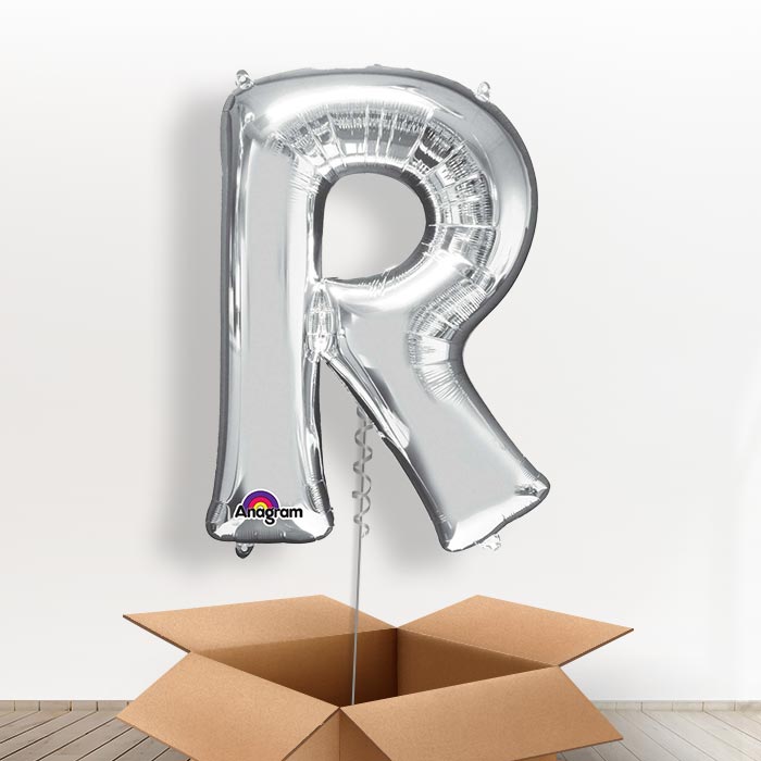 Personalisable Silver Giant Letter R Balloon in a Box Gift