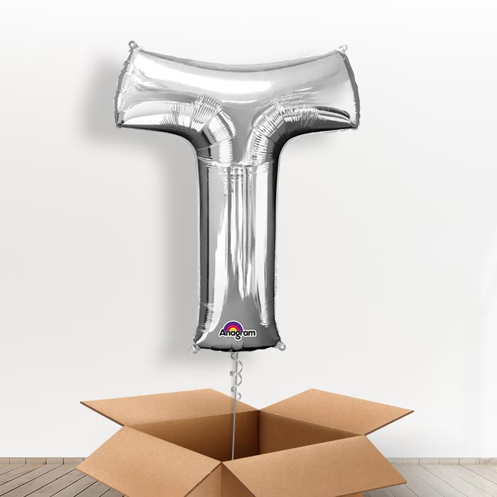 Personalisable Silver Giant Letter T Balloon in a Box Gift