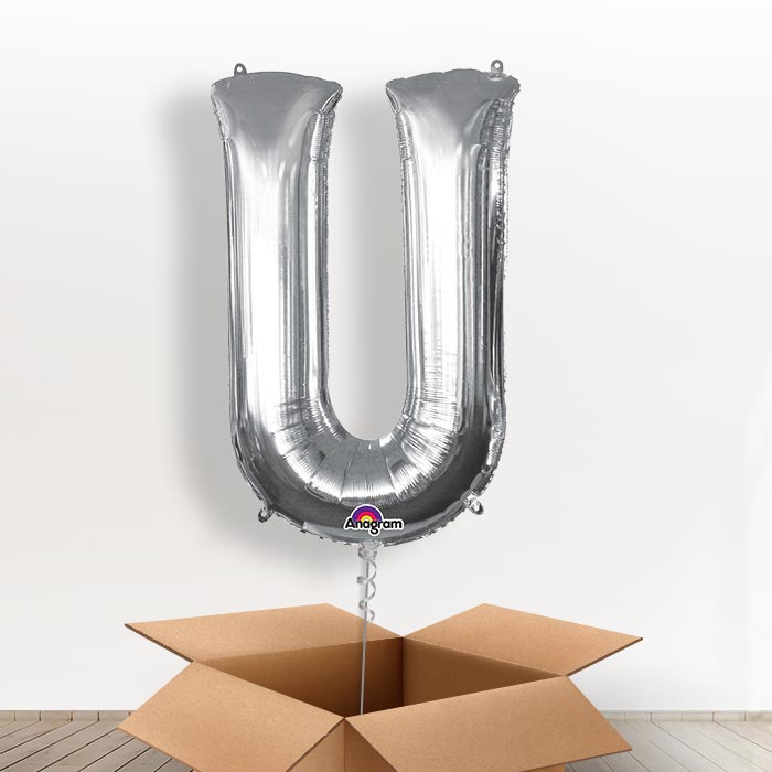 Personalisable Silver Giant Letter U Balloon in a Box Gift