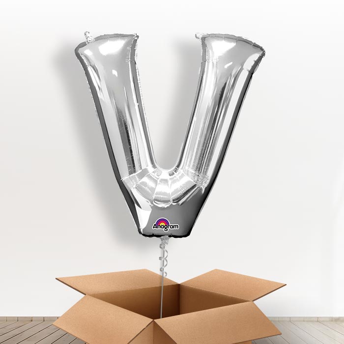 Personalisable Silver Giant Letter V Balloon in a Box Gift