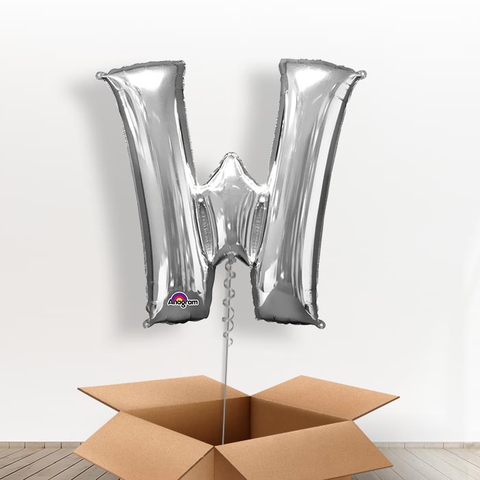 Personalisable Silver Giant Letter W Balloon in a Box Gift