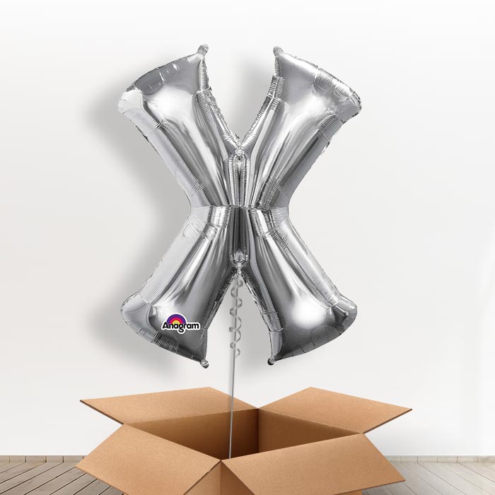 Personalisable Silver Giant Letter X Balloon in a Box Gift