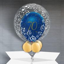 Personalisable Inflated Navy Blue and Gold Geode 70th Birthday | Fancy Filigree Balloon Filled Bubble Balloon in a Box