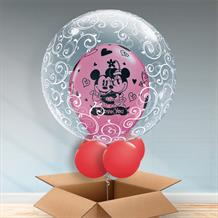 Personalisable Inflated Mickey and Minnie Mouse I Love You | Fancy Filigree Balloon Filled Bubble Balloon in a Box