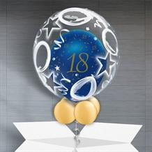 Personalisable Inflated Navy Blue and Gold Geode 18th Birthday | Birthday Balloons and Stars Balloon Filled Bubble Balloon in a Box
