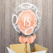 Personalisable Inflated Rose Gold Pearlescent 18th Birthday | Birthday Balloons and Stars Balloon Filled Bubble Balloon in a Box