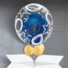 Personalisable Inflated Navy Blue and Gold Geode 30th Birthday | Birthday Balloons and Stars Balloon Filled Bubble Balloon in a Box