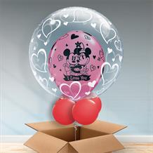 Personalisable Inflated Mickey and Minnie Mouse I Love You | Stylish Hearts Balloon Filled Bubble Balloon in a Box