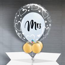 Personalisable Inflated Mrs | Wedding | Stylish Hearts Balloon Filled Bubble Balloon in a Box