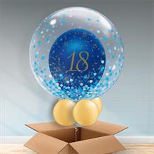 Personalisable Inflated Navy Blue and Gold Geode 18th Birthday | Blue Confetti Dots Balloon Filled Bubble Balloon in a Box