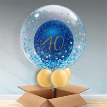 Personalisable Inflated Navy Blue and Gold Geode 40th Birthday | Blue Confetti Dots Balloon Filled Bubble Balloon in a Box