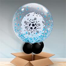 Personalisable Inflated Football | Blue Confetti Dots Balloon Filled Bubble Balloon in a Box