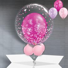 Personalisable Inflated Fairies and Butterflies | Pink Confetti Dots Balloon Filled Bubble Balloon in a Box