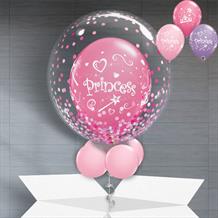 Personalisable Inflated Princess | Pink Confetti Dots Balloon Filled Bubble Balloon in a Box