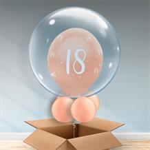 Personalisable Inflated Rose Gold Pearlescent 18th Birthday Balloon Filled Bubble Balloon in a Box