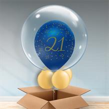 Personalisable Inflated Navy Blue and Gold Geode 21st Birthday Balloon Filled Bubble Balloon in a Box