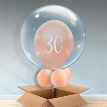 Personalisable Inflated Rose Gold Pearlescent 30th Birthday Balloon Filled Bubble Balloon in a Box