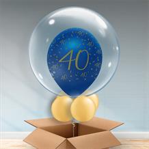 Personalisable Inflated Navy Blue and Gold Geode 40th Birthday Balloon Filled Bubble Balloon in a Box