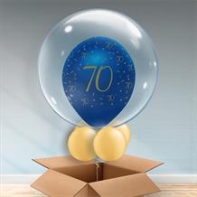 Personalisable Inflated Navy Blue and Gold Geode 70th Birthday Balloon Filled Bubble Balloon in a Box