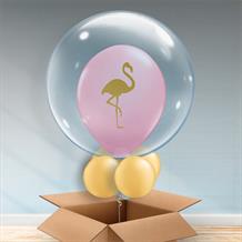 Personalisable Inflated Pink Flamingo Balloon Filled Bubble Balloon in a Box