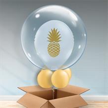 Personalisable Inflated Gold Pineapple | Tropical Balloon Filled Bubble Balloon in a Box
