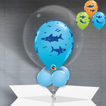 Personalisable Inflated Sharks Balloon Filled Bubble Balloon in a Box