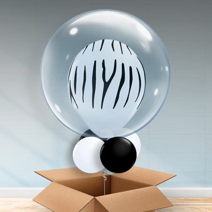 Personalisable Inflated Zebra Stripes Balloon Filled Bubble Balloon in a Box