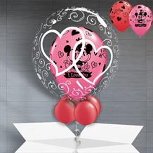 Personalisable Inflated Mickey and Minnie Mouse I Love You | Entwined Hearts Balloon Filled Bubble Balloon in a Box
