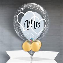 Personalisable Inflated Mrs | Wedding | Entwined Hearts Balloon Filled Bubble Balloon in a Box