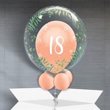 Personalisable Inflated Rose Gold Pearlescent 18th Birthday | Elegant Greenery Balloon Filled Bubble Balloon in a Box