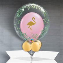 Personalisable Inflated Pink Flamingo | Elegant Greenery Balloon Filled Bubble Balloon in a Box