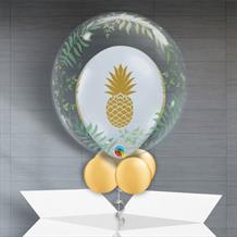 Personalisable Inflated Gold Pineapple | Tropical | Elegant Greenery Balloon Filled Bubble Balloon in a Box