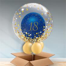 Personalisable Inflated Navy Blue and Gold Geode 18th Birthday | Gold Confetti Dots Balloon Filled Bubble Balloon in a Box
