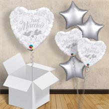 Just Married Silver and White Heart | Wedding 18" Balloon in a Box