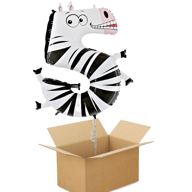 Zooloons Zebra Giant Number 5 Balloon in a Box Gift