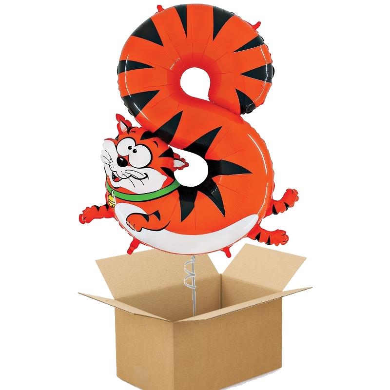 Zooloons Cat | Tiger Giant Number 8 Balloon in a Box Gift